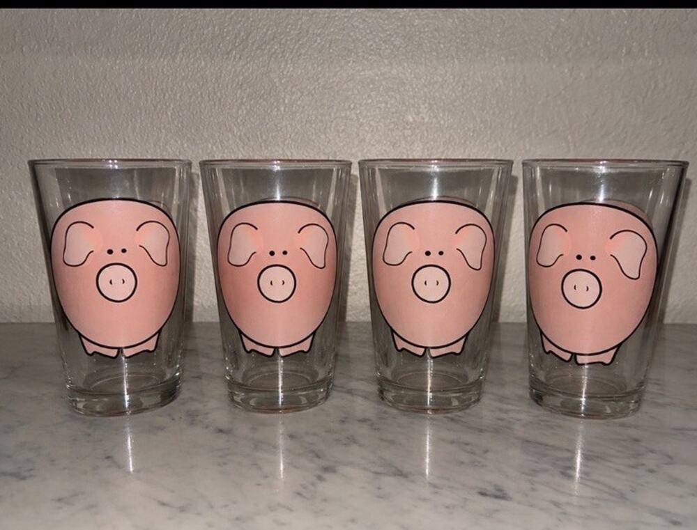 Firma Pink Pig Double Sided Drinking Glasses New Set Of 4